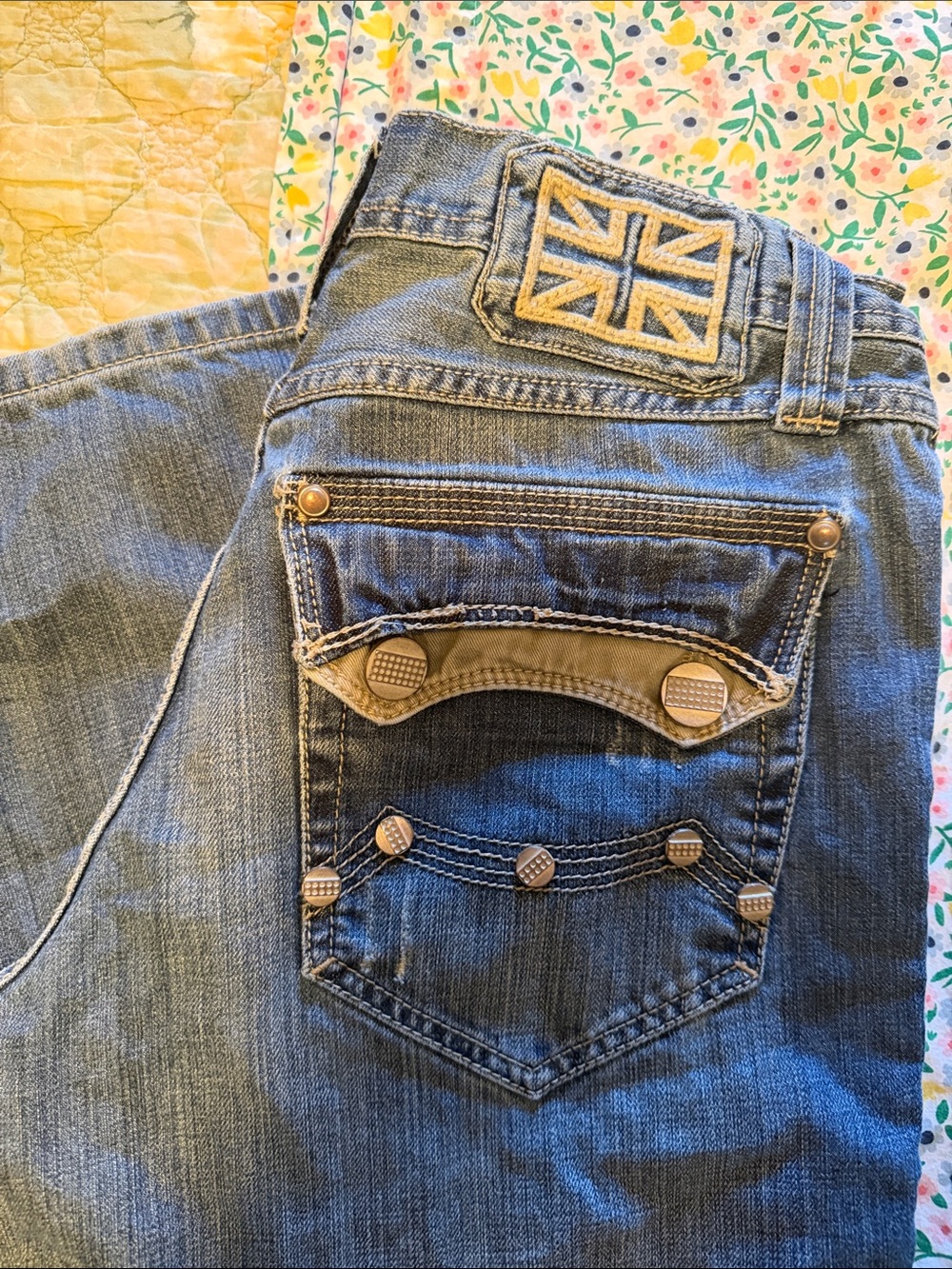 Blu Pepper Blue Men’s Bootcut Jeans with Union Patch
